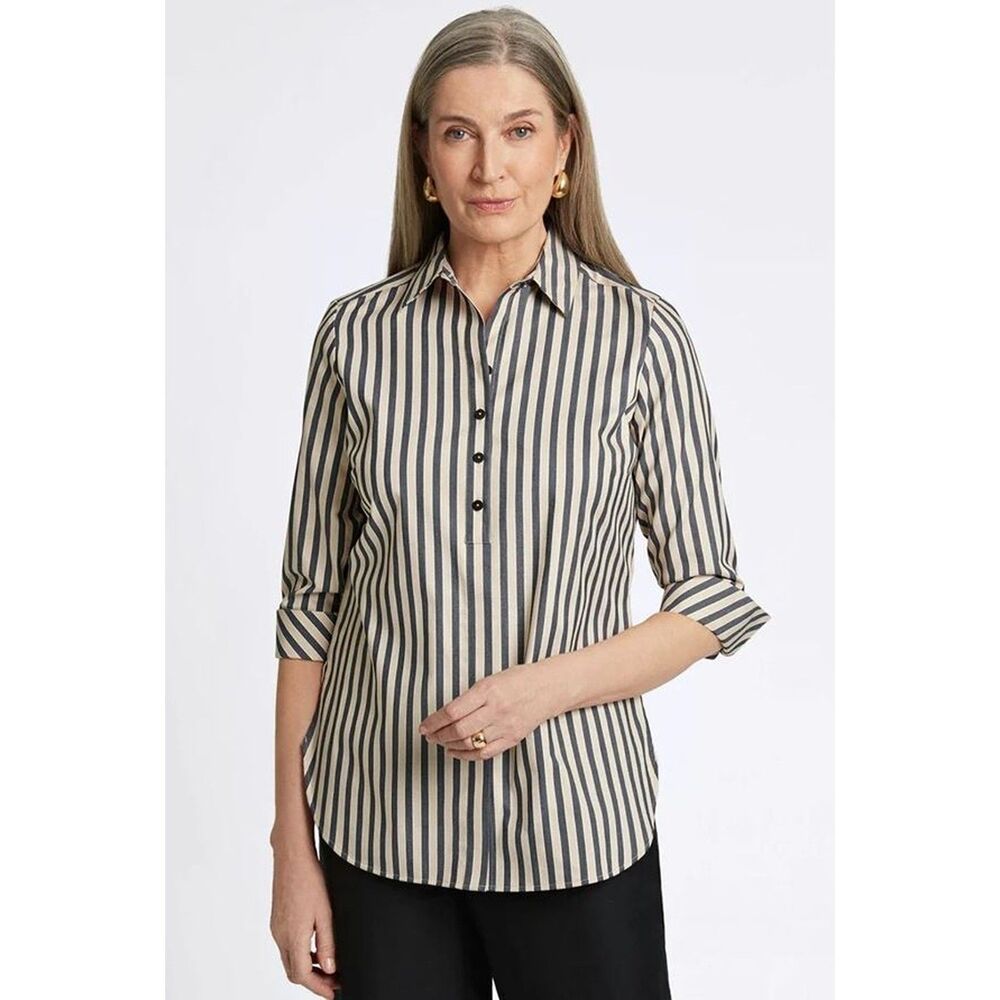 Foxcroft Maidson Non Iron Button Up Blouse Size 22W Oxford Office Work Stripe